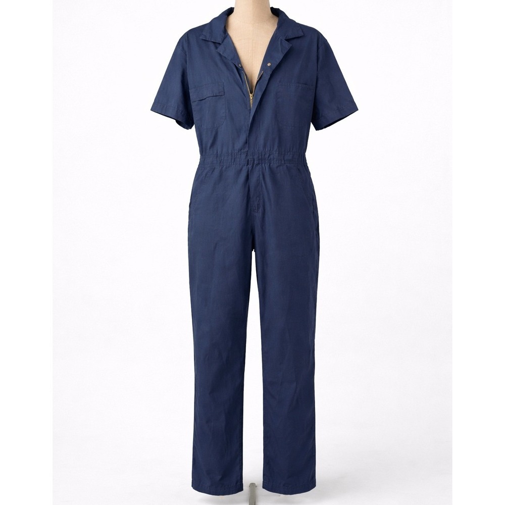 Berne Mens Zip Coveralls Size L Navy Blue Short Sleeve Workwear Mechanic Unlined